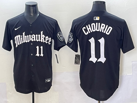 Men's Milwaukee Brewers Jackson Chourio #11 Black Replica Team Jersey