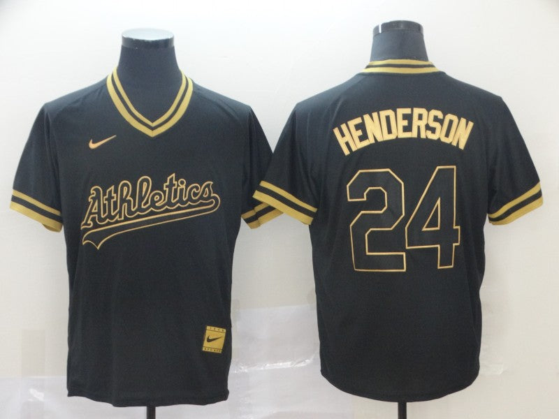 Men's Oakland Athletics Rickey Henderson #24 Black Replica Baseball jersey