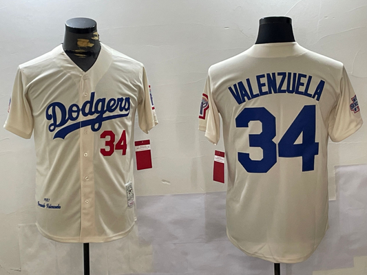 Men's Los Angeles Dodgers Fernando Valenzuela #34 Cream 1981 World Series Baseball jersey