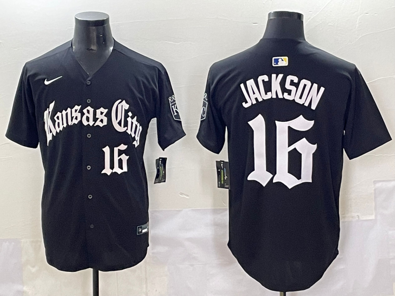 Men's Kansas City Royals Bo Jackson #16 Black Replica Player Jersey