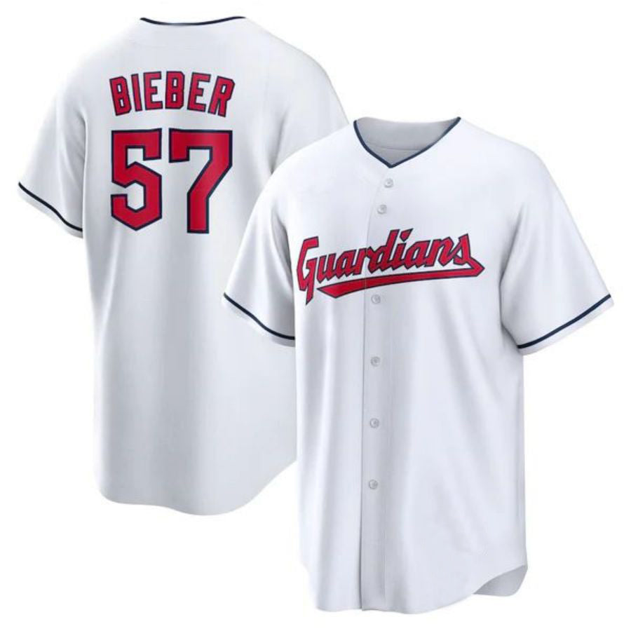 #57 Shane Bieber Player C.Guardians White Replica Game Baseball Jerseys