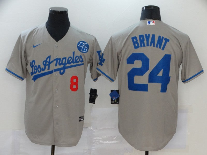 Men's Los Angeles Dodgers Kobe Bryant #8-24 Gray Replica Baseball jersey