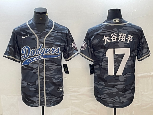 Men's Los Angeles Dodgers Shohei Ohtani #17 Grey Camouflage Game jersey Joint Edition