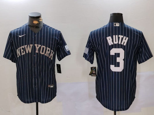 Men's New York Yankees Babe Ruth #3 Navy Player jersey