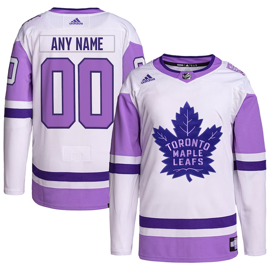 Men's Toronto Maple Leafs White/Purple Hockey Fights Cancer Primegreen Authentic Custom jersey