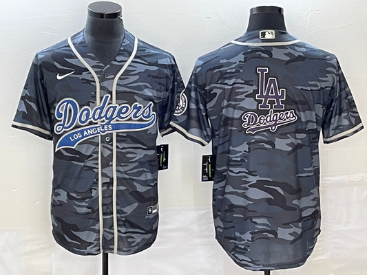 Men's Los Angeles Dodgers Grey Camouflage Team jersey Joint Edition