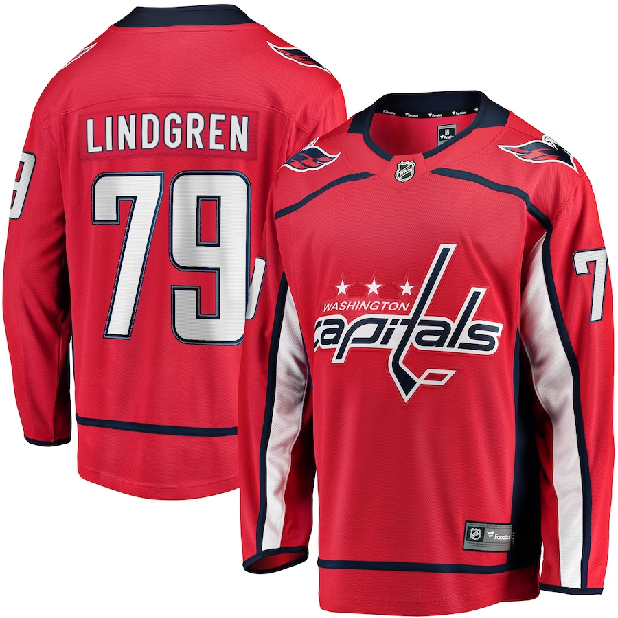 Men's Washington Capitals Charlie Lindgren #79 Red Home Breakaway Player jersey