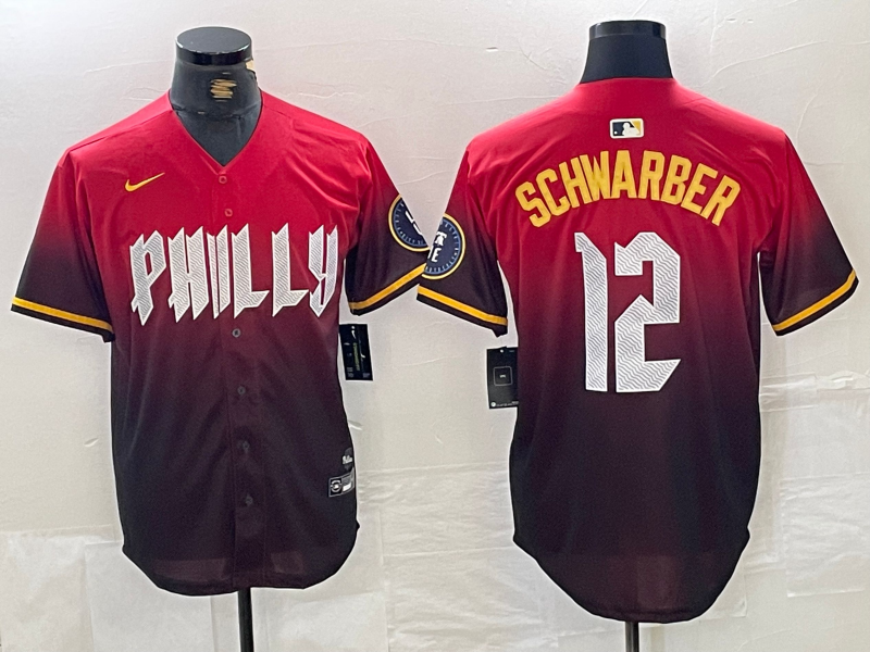 Men's Philadelphia Phillies Kyle Schwarber #12 Red 2024 City Connect Limited Player jersey