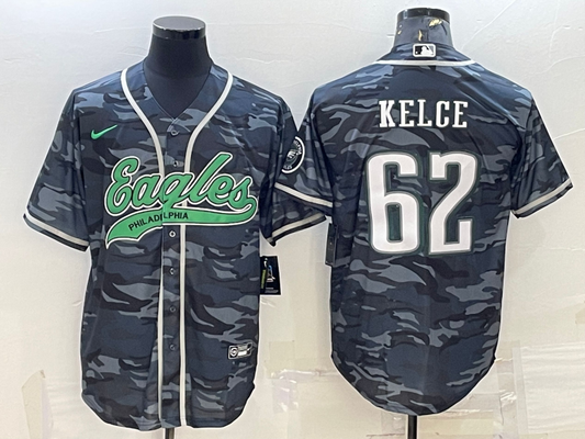 Men's Philadelphia Eagles Jason Kelce #62 Grey Camouflage Game jersey Joint Edition