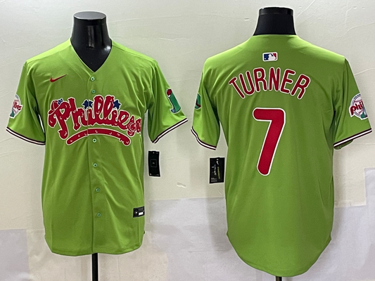 Men's Philadelphia Phillies Trea Turner #7 Green Player jersey
