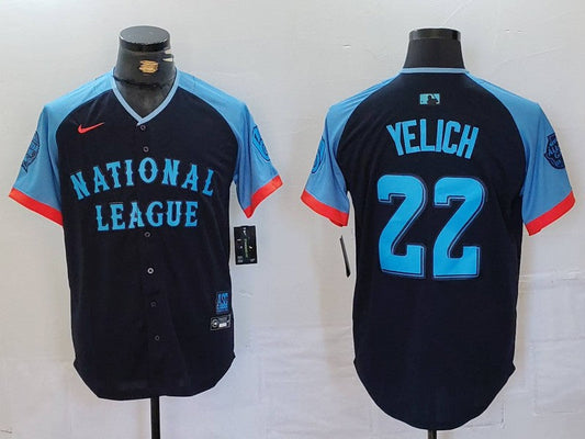 Men's National League Christian Yelich #22 Navy 2024 MLB All-Star Game Limited Player jersey