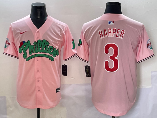 Men's Philadelphia Phillies Bryce Harper #3 Pink Replica Player Jersey