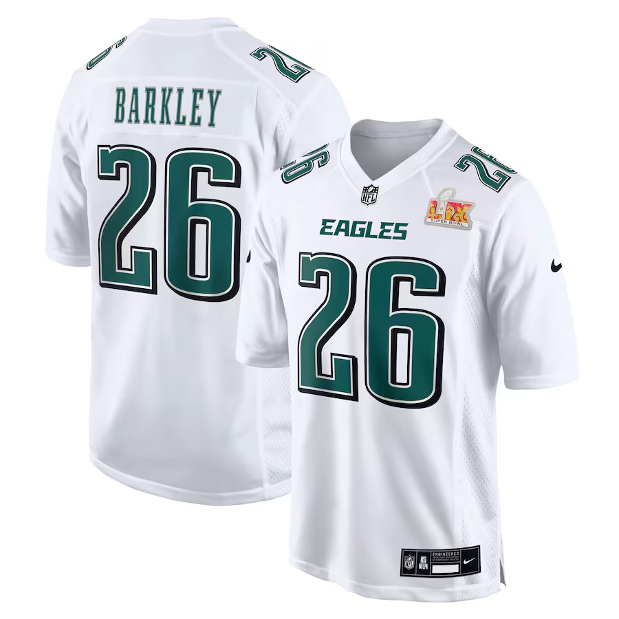 Men's Philadelphia Eagles Saquon Barkley #26 Tundra White Super Bowl LIX Fashion Game Player jersey