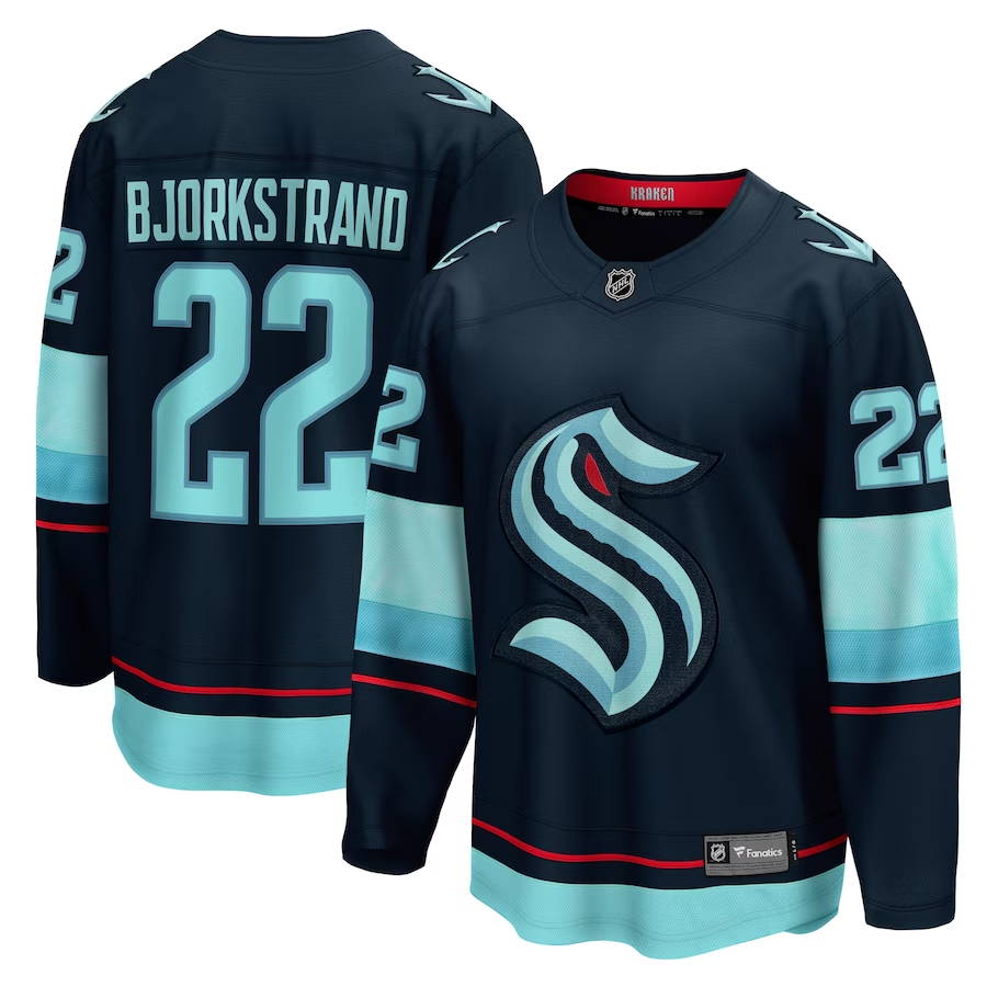 Men's Seattle Kraken Oliver Bjorkstrand #22 Deep Sea Blue Home Breakaway Player jersey