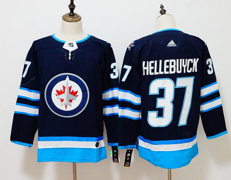 Men's Winnipeg Jets Connor Hellebuyck #37 Navy Home Breakaway Player jersey