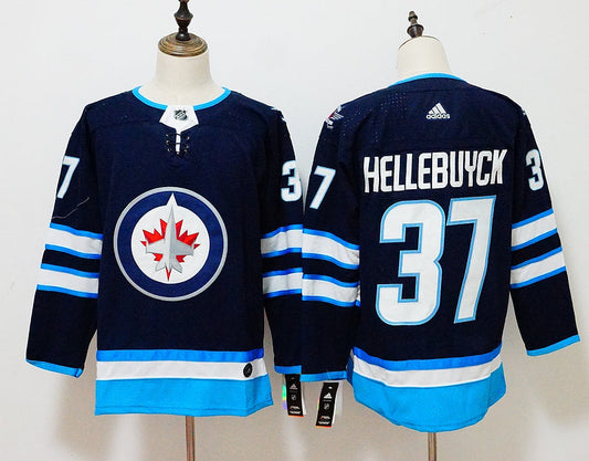 Men's Winnipeg Jets Connor Hellebuyck #37 Navy Home Breakaway Player jersey