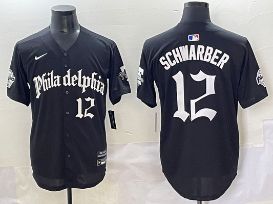 Men's Philadelphia Phillies Kyle Schwarber #12 Black Replica Player Jersey
