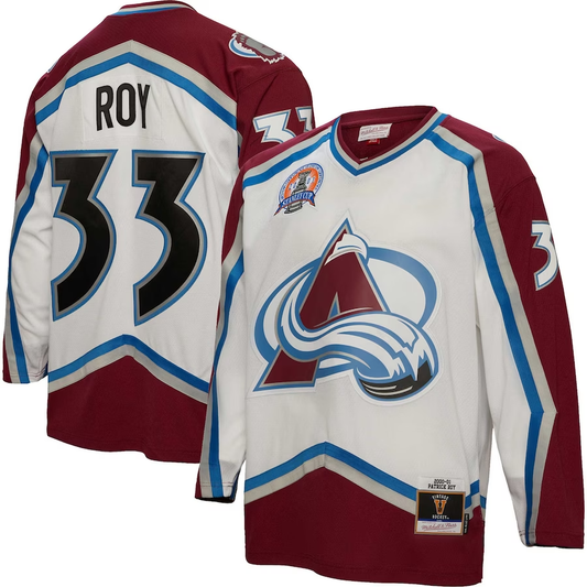 Men's Colorado Avalanche Patrick Roy Mitchell #33 Ness White 2000/01 Blue Line Player jersey
