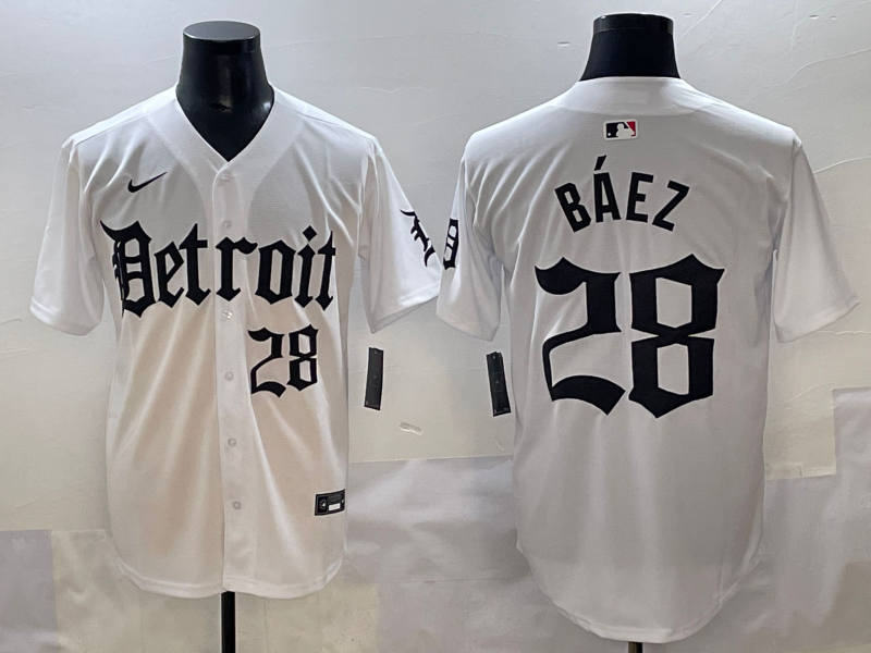 Men's Detroit Tigers Javier Baez #28 White Game Jersey