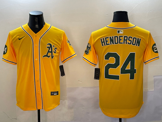 Men's Oakland Athletics Rickey Henderson #24 Yellow Game Player jersey