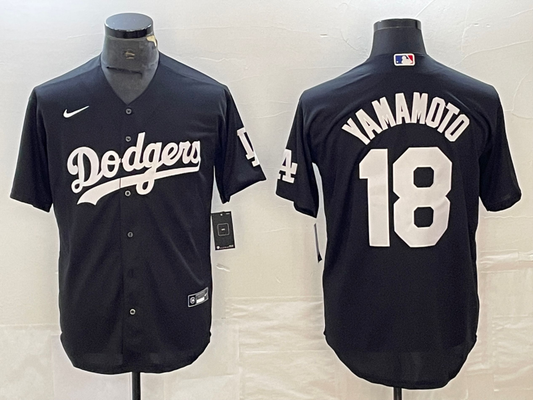Men's Los Angeles Dodgers Yoshinobu Yamamoto #18 Black Replica Player jersey