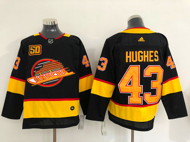 Men's Vancouver Canucks Quinn Hughes #43 Black Breakaway Player jersey
