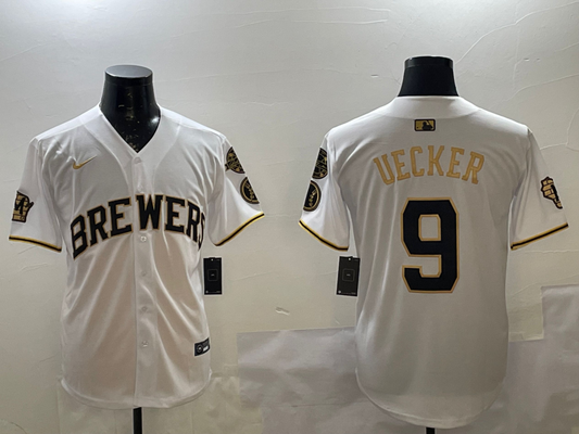 Men's Milwaukee Brewers Bob Uecker #9 White Replica Team jersey