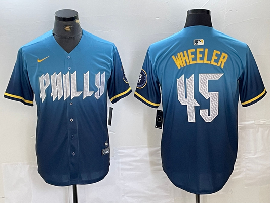 Men's Philadelphia Phillies Zack Wheeler #45 Blue 2024 City Connect Limited Player jersey