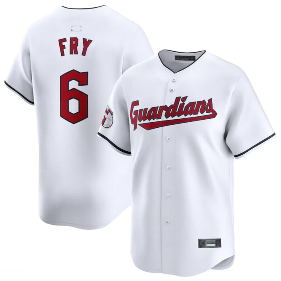 C.Guardians #6 David Fry Player White Home Limited Game Baseball Jerseys