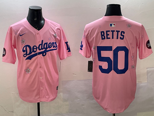 Men's Los Angeles Dodgers Mookie Betts #50 Pink Alternate Replica Player jersey