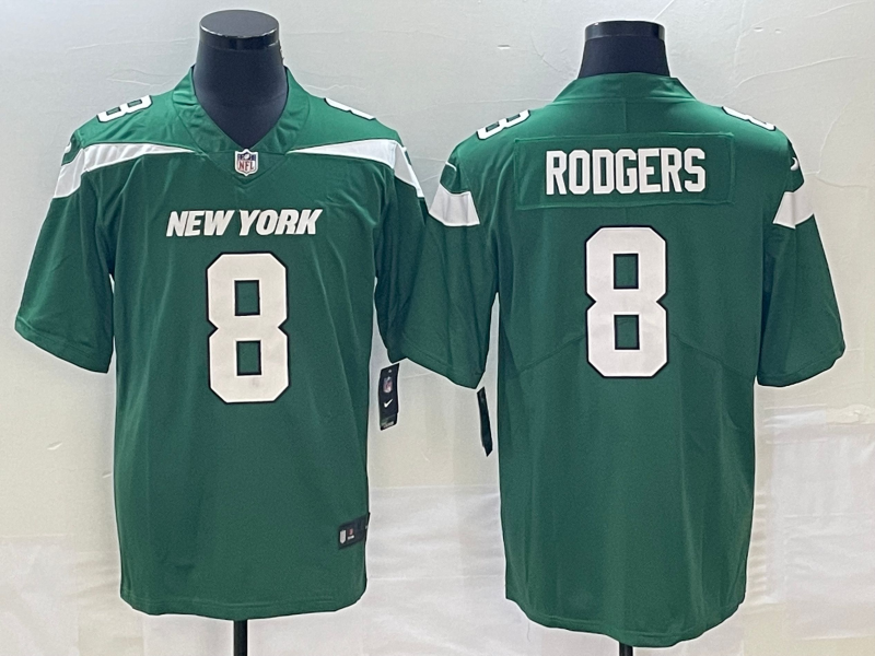 Men's New York Jets Aaron Rodgers #8 Gotham Green Game jersey