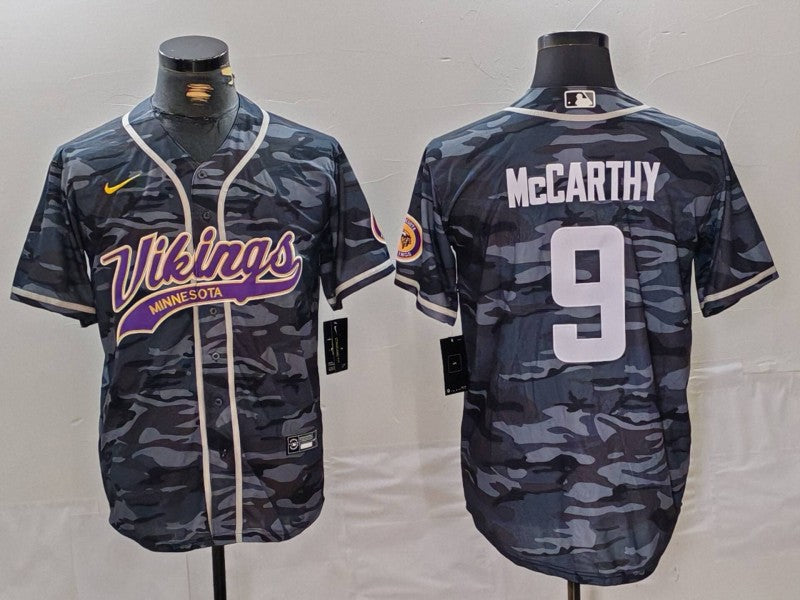Men's Minnesota Vikings J.J. McCarthy #9 Grey Camouflage Game jersey