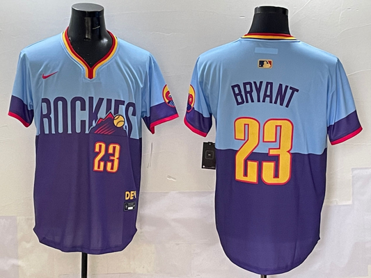 Men's Colorado Rockies Kris Bryant #23 Purple/Light Blue 2025 City Connect Limited Player jersey