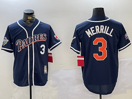 Men's San Diego Padres Jackson Merrill #3 Navy Replica Player jersey