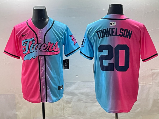 Men's Detroit Tigers Spencer Torkelson #20 Pink/Blue Player Jersey