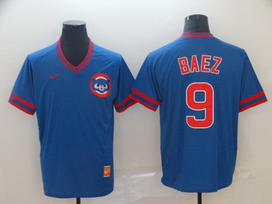 Men's Chicago Cubs Javier Baez #9 Blue Stitched jersey