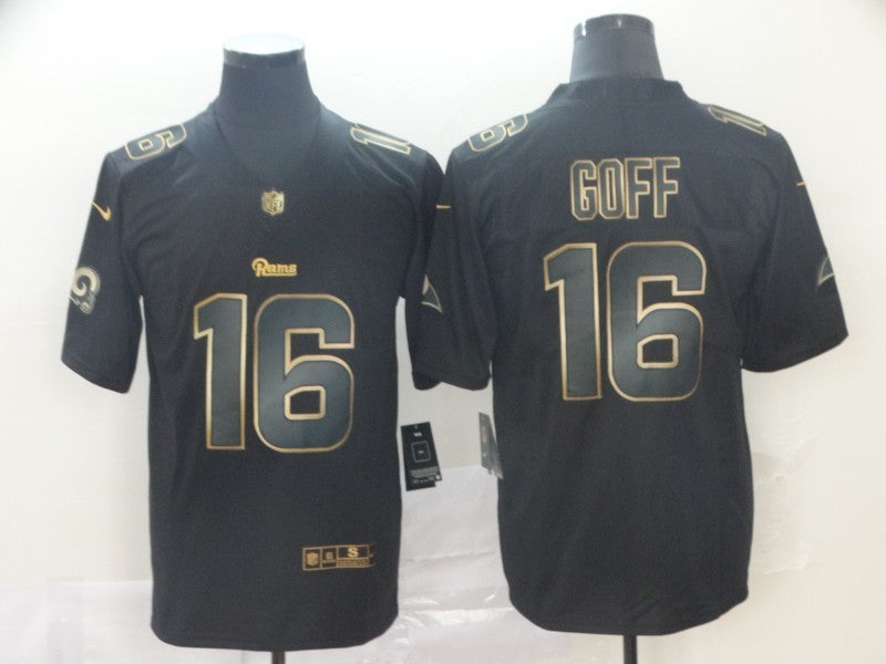 Men's Los Angeles Rams Jared Goff #16 Black Game Player jersey
