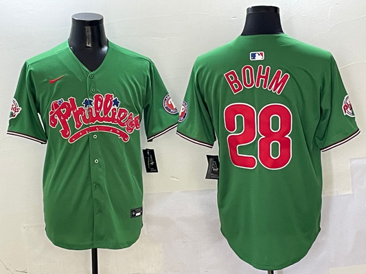 Men's Philadelphia Phillies Alec Bohm #28 Green Game jersey