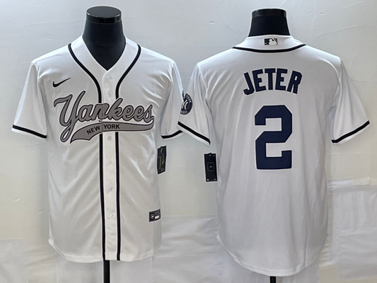 Men's New York Yankees Derek Jeter #2 White Player jersey Joint Edition