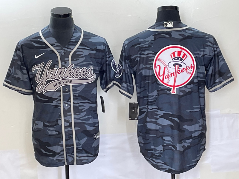 Men's New York Yankees Grey Camouflage Replica Team jersey Joint Edition