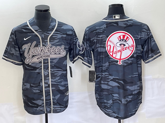 Men's New York Yankees Grey Camouflage Replica Team jersey Joint Edition