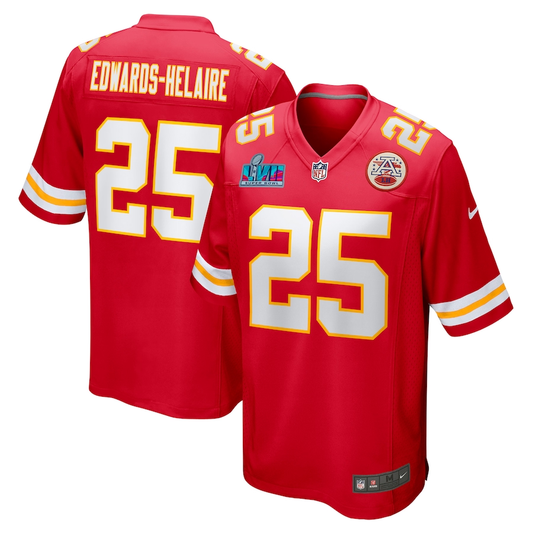 Men's Kansas City Chiefs Clyde Edwards-Helaire #25 Red Super Bowl LVII Patch Game jersey