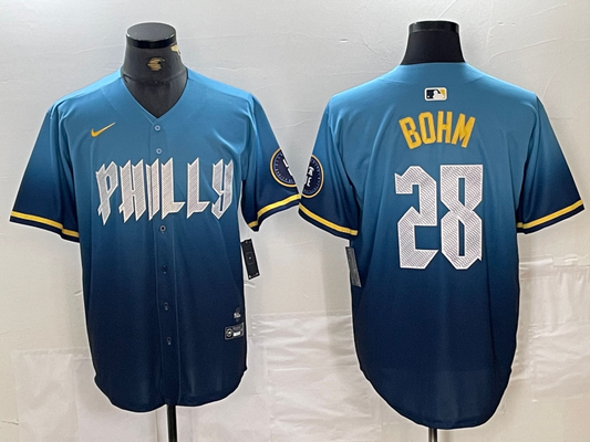 Men's Philadelphia Phillies Alec Bohm #28 Blue 2024 City Connect Limited Player jersey