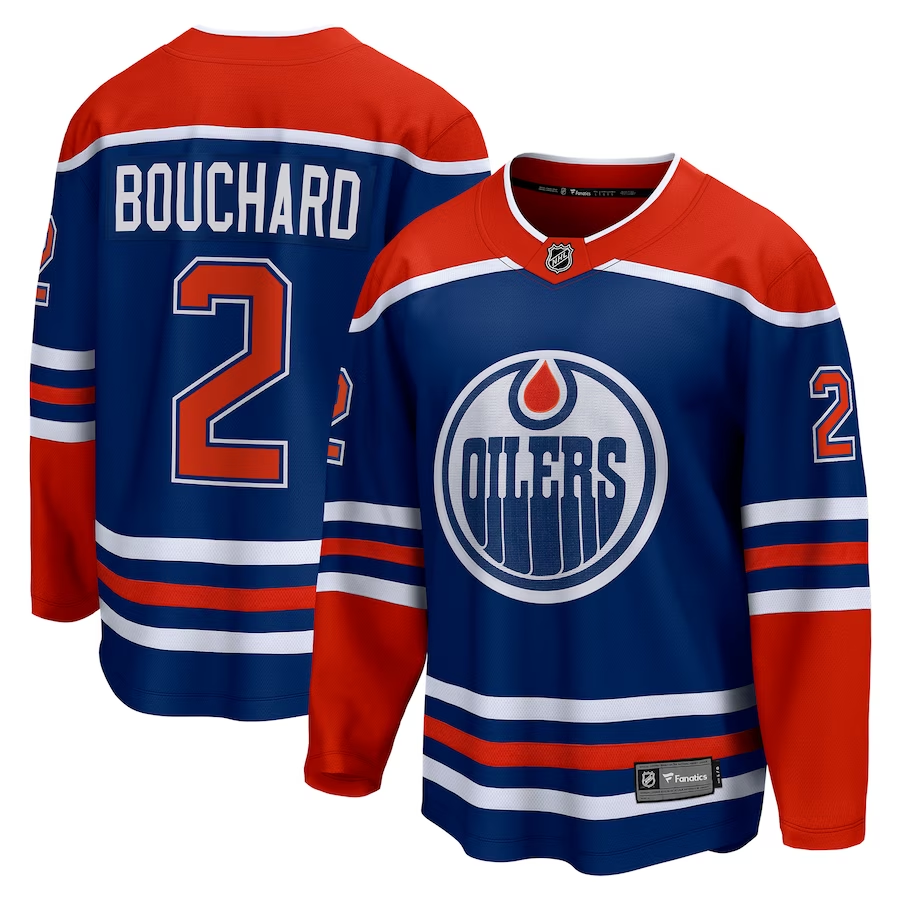 Men's Edmonton Oilers Evan Bouchard #2 Royal Home Breakaway Player jersey