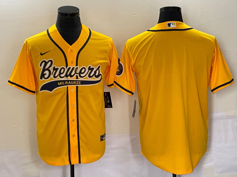 Men's Milwaukee Brewers Yellow Replica Blank jersey Joint Edition