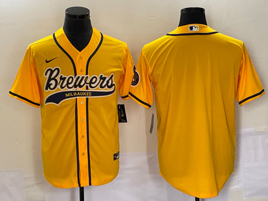 Men's Milwaukee Brewers Yellow Replica Blank jersey Joint Edition