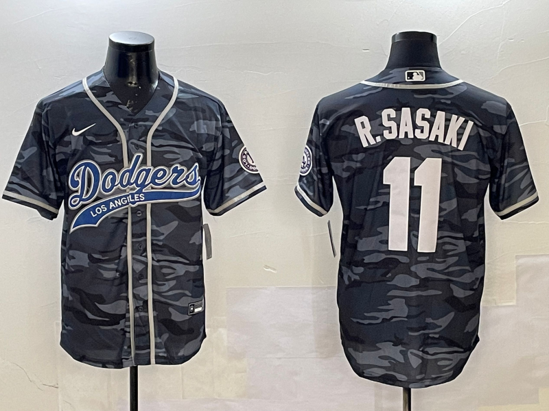 Men's Los Angeles Dodgers Roki Sasaki #11 Grey Camouflage Player jersey
