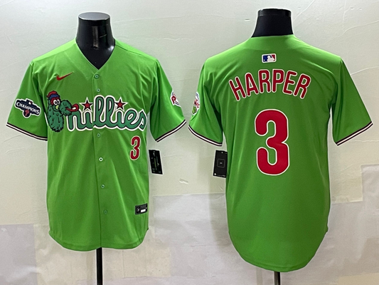 Men's Philadelphia Phillies Bryce Harper #3 Green Player Game jersey