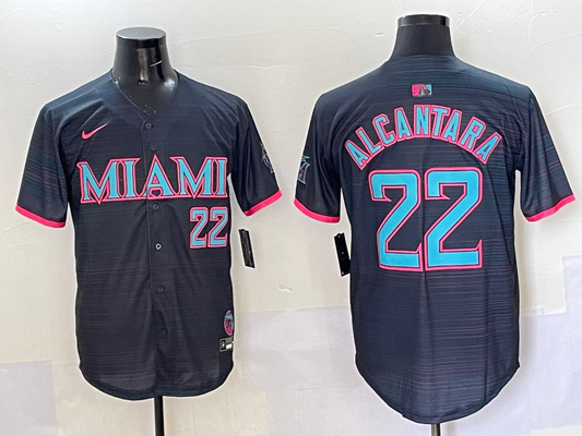 Men's Miami Marlins Sandy Alcantara #22 Black 2025 City Connect Limited Jersey