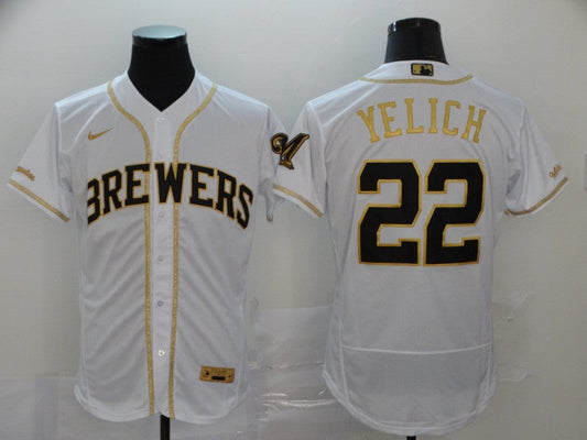 Men's Milwaukee Brewers #22 Christian Yelich MLB White Player jersey